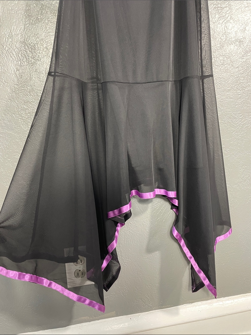 Taboo Handkerchief Hem Empire Waist Dress Black Purple Trim Plus 1X Fairycore - Picture 5 of 10